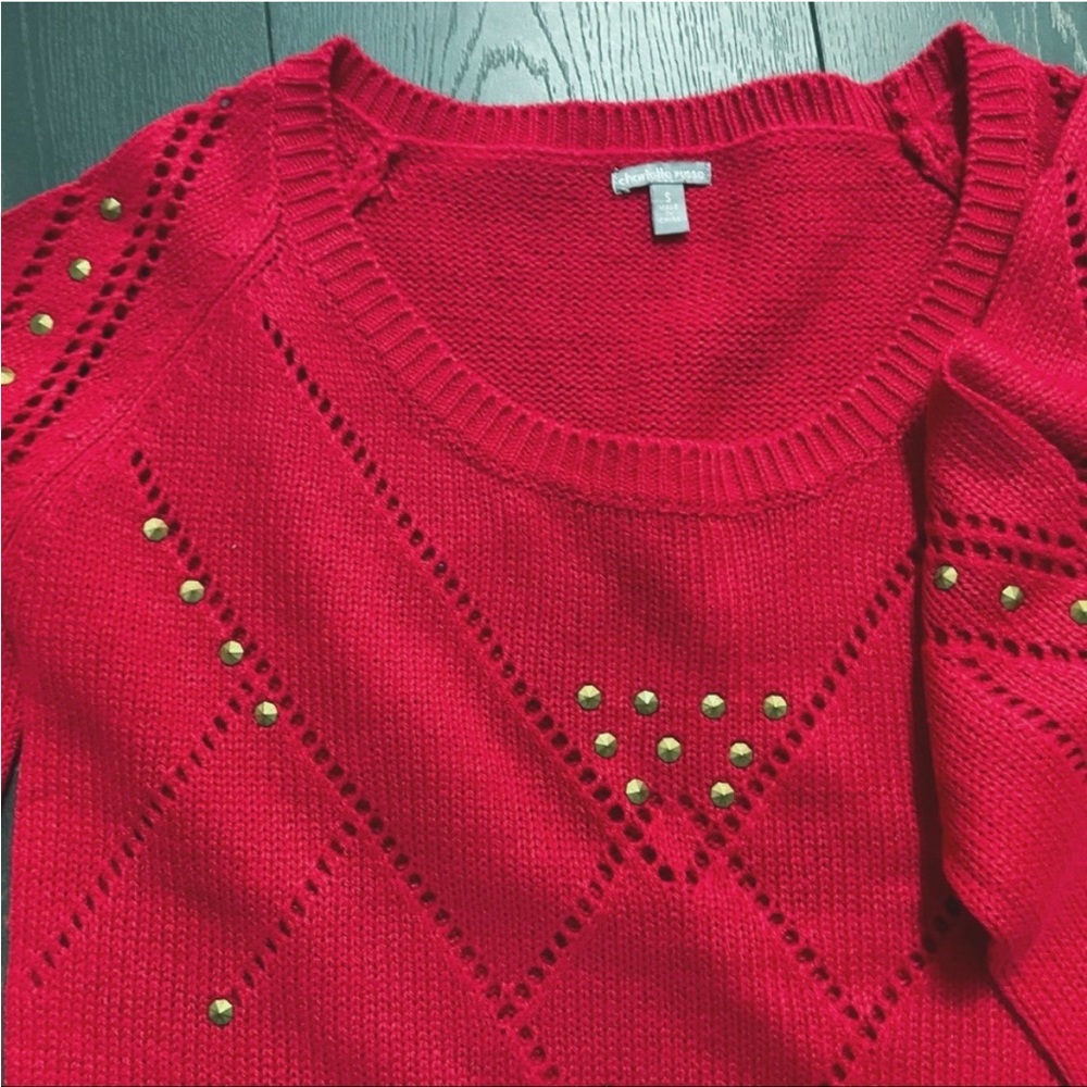 Charlotte Russe Christmas Red Gold Studded Crop Top Sweater
